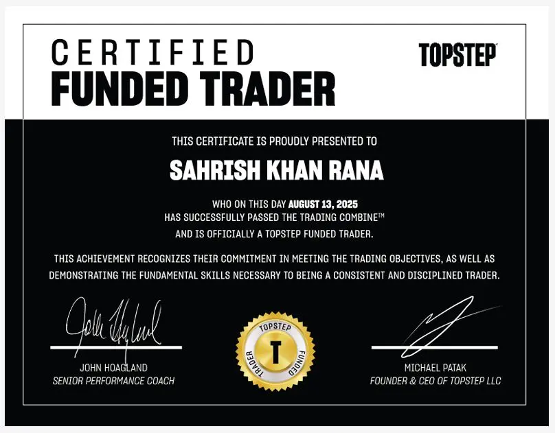 ELALIHOLDING Nachweis – Topstep Certified 13.08.2025