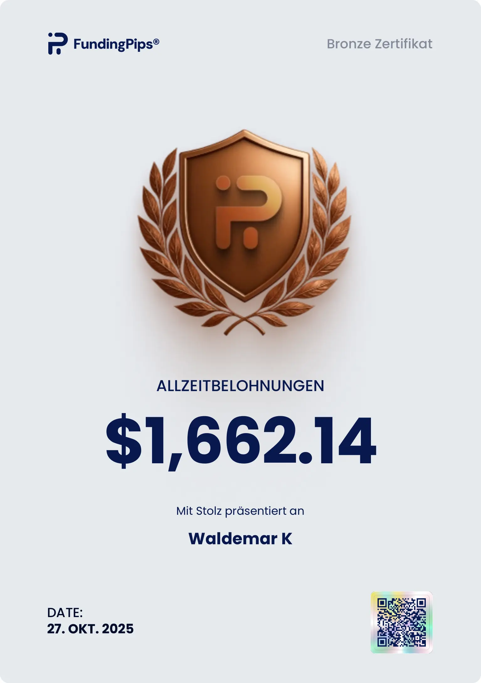 ELALIHOLDING Nachweis – WALDEMAR K Certificate